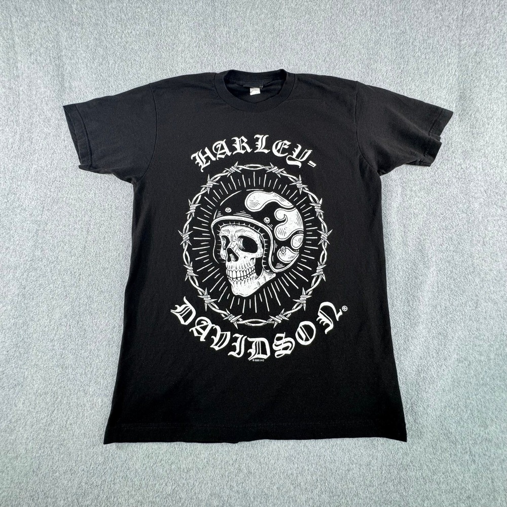 Harley Davidson Shirt M Black Flamingo Skull Bartels LA 2 Sided 100% Ring Spun